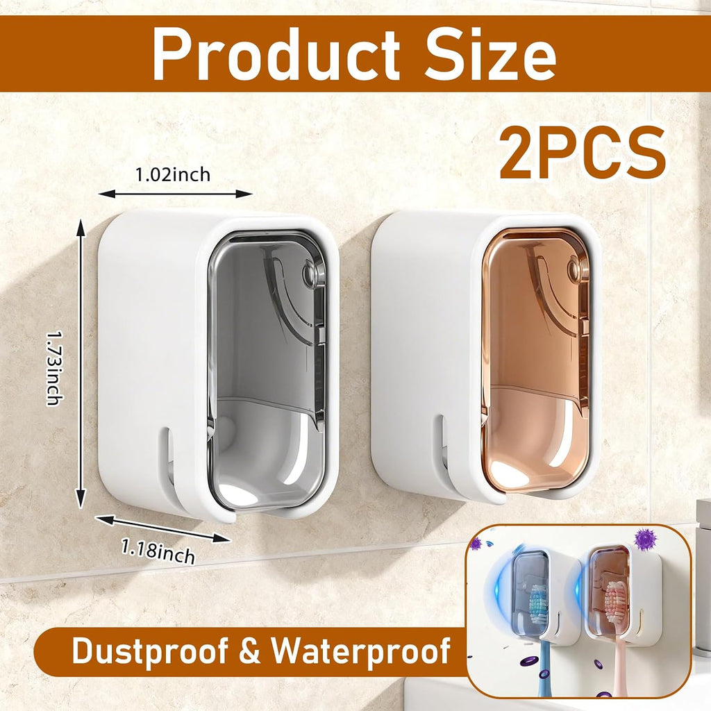 2Pcs Wall Mounted Toothbrush Holders for Bathroom Toothbrush Cover for Shower Storage Organizer Single Toothbrush Dispenser Storage Organizer for Family Travel Bathroom Punch Free Design