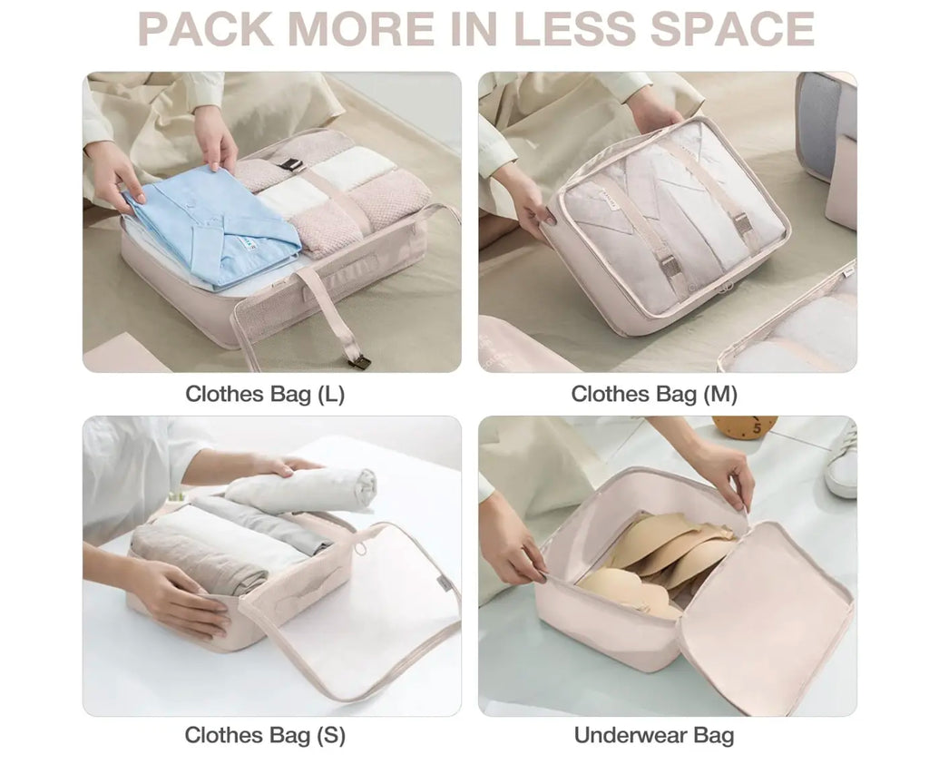 8 Set Packing Cubes for Suitcases,Packing Cubes with Shoe Bag, Cosmetics Bag, Clothing Bag, Accessories Bags Packing Cubes for Travel Luggage Organizer Women Men(Beige)