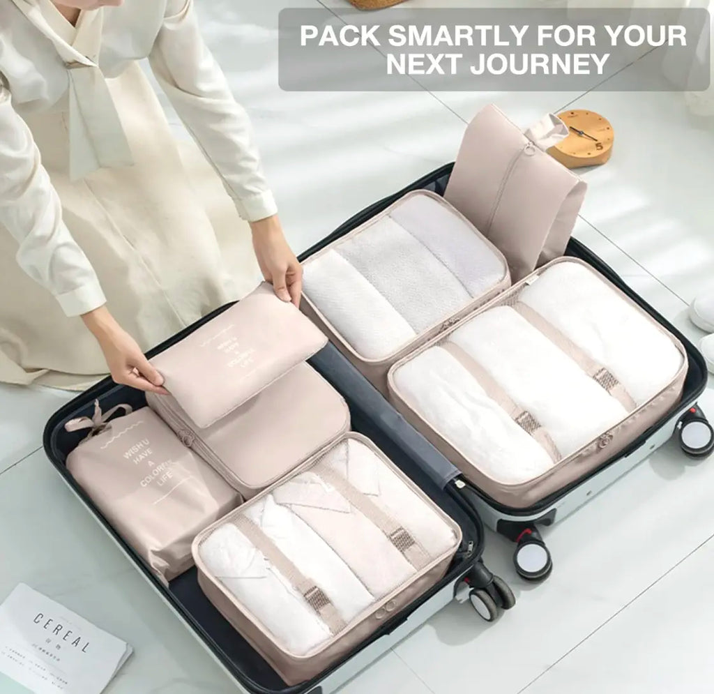 8 Set Packing Cubes for Suitcases,Packing Cubes with Shoe Bag, Cosmetics Bag, Clothing Bag, Accessories Bags Packing Cubes for Travel Luggage Organizer Women Men(Beige)