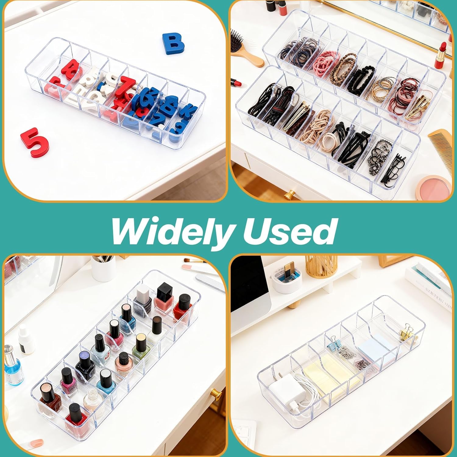 8 Pack Cable Organizer Boxes with Lid, Clear Plastic Cord Storage Boxes for Home & Office, 8 Dividers & 80 Wire Ties Included (27 X 9.5 X 6 Cm)