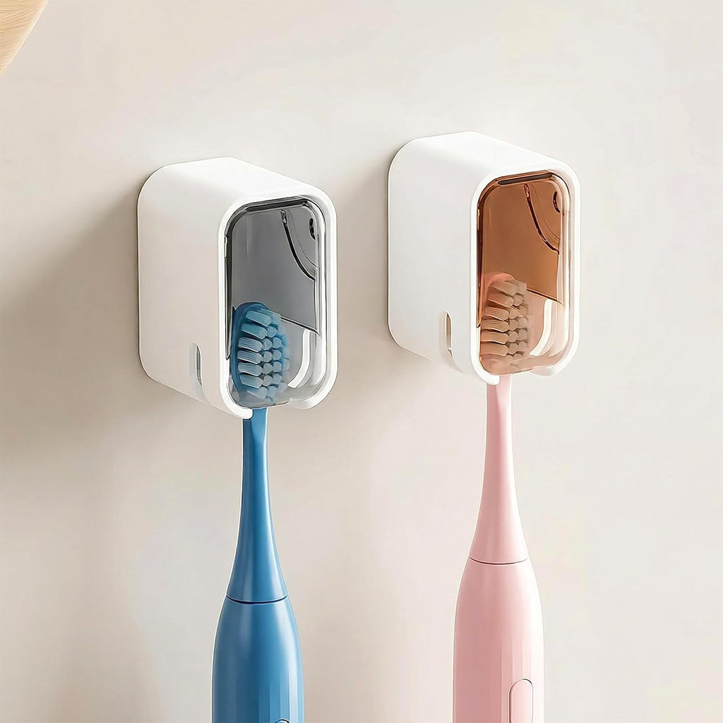 2Pcs Wall Mounted Toothbrush Holders for Bathroom Toothbrush Cover for Shower Storage Organizer Single Toothbrush Dispenser Storage Organizer for Family Travel Bathroom Punch Free Design