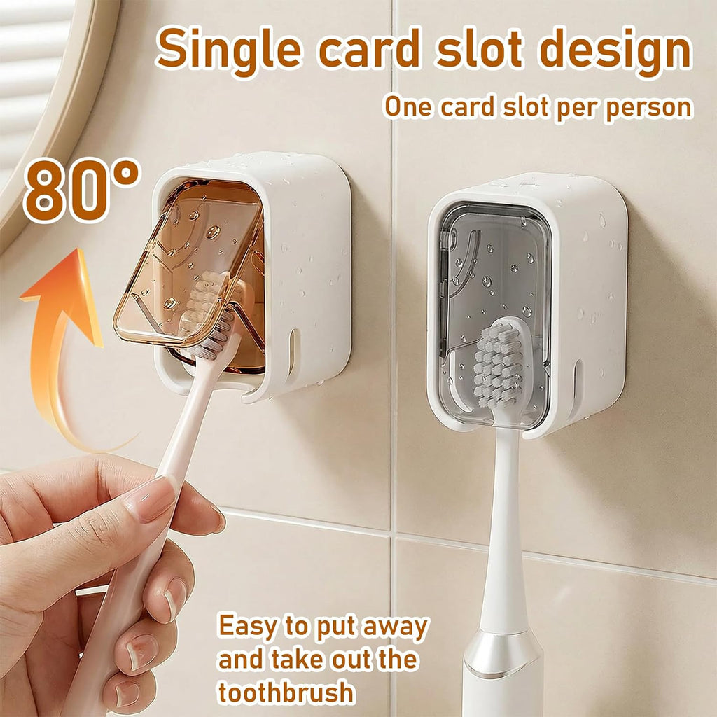 2Pcs Wall Mounted Toothbrush Holders for Bathroom Toothbrush Cover for Shower Storage Organizer Single Toothbrush Dispenser Storage Organizer for Family Travel Bathroom Punch Free Design