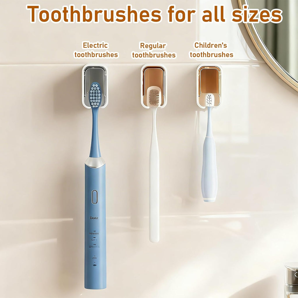 2Pcs Wall Mounted Toothbrush Holders for Bathroom Toothbrush Cover for Shower Storage Organizer Single Toothbrush Dispenser Storage Organizer for Family Travel Bathroom Punch Free Design