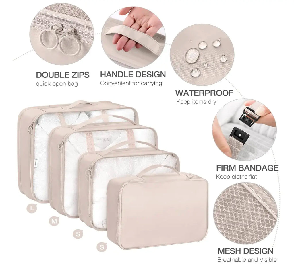 8 Set Packing Cubes for Suitcases,Packing Cubes with Shoe Bag, Cosmetics Bag, Clothing Bag, Accessories Bags Packing Cubes for Travel Luggage Organizer Women Men(Beige)