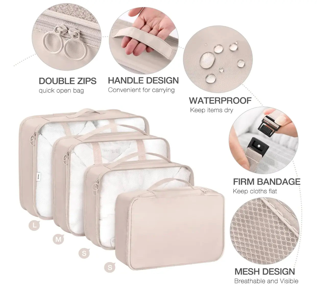 8 Set Packing Cubes for Suitcases,Packing Cubes with Shoe Bag, Cosmetics Bag, Clothing Bag, Accessories Bags Packing Cubes for Travel Luggage Organizer Women Men(Beige)