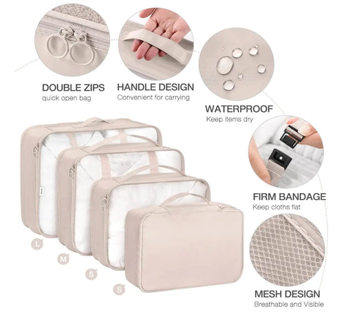 8 Set Packing Cubes for Suitcases,Packing Cubes with Shoe Bag, Cosmetics Bag, Clothing Bag, Accessories Bags Packing Cubes for Travel Luggage Organizer Women Men(Beige)
