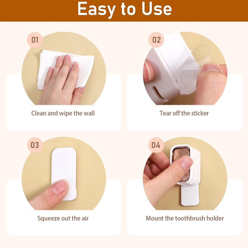 2Pcs Wall Mounted Toothbrush Holders for Bathroom Toothbrush Cover for Shower Storage Organizer Single Toothbrush Dispenser Storage Organizer for Family Travel Bathroom Punch Free Design
