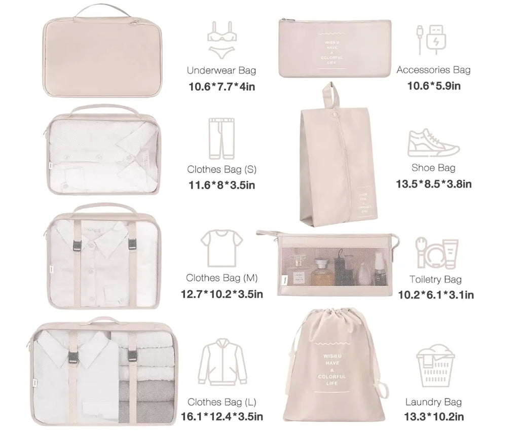 8 Set Packing Cubes for Suitcases,Packing Cubes with Shoe Bag, Cosmetics Bag, Clothing Bag, Accessories Bags Packing Cubes for Travel Luggage Organizer Women Men(Beige)