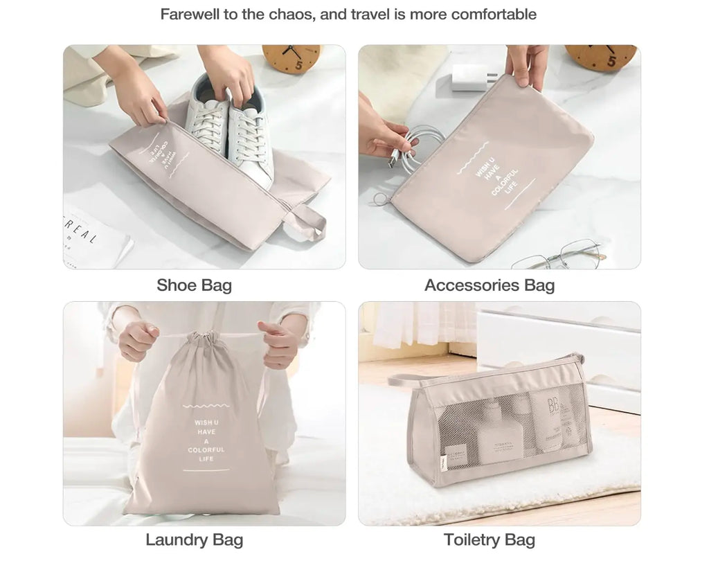 8 Set Packing Cubes for Suitcases,Packing Cubes with Shoe Bag, Cosmetics Bag, Clothing Bag, Accessories Bags Packing Cubes for Travel Luggage Organizer Women Men(Beige)