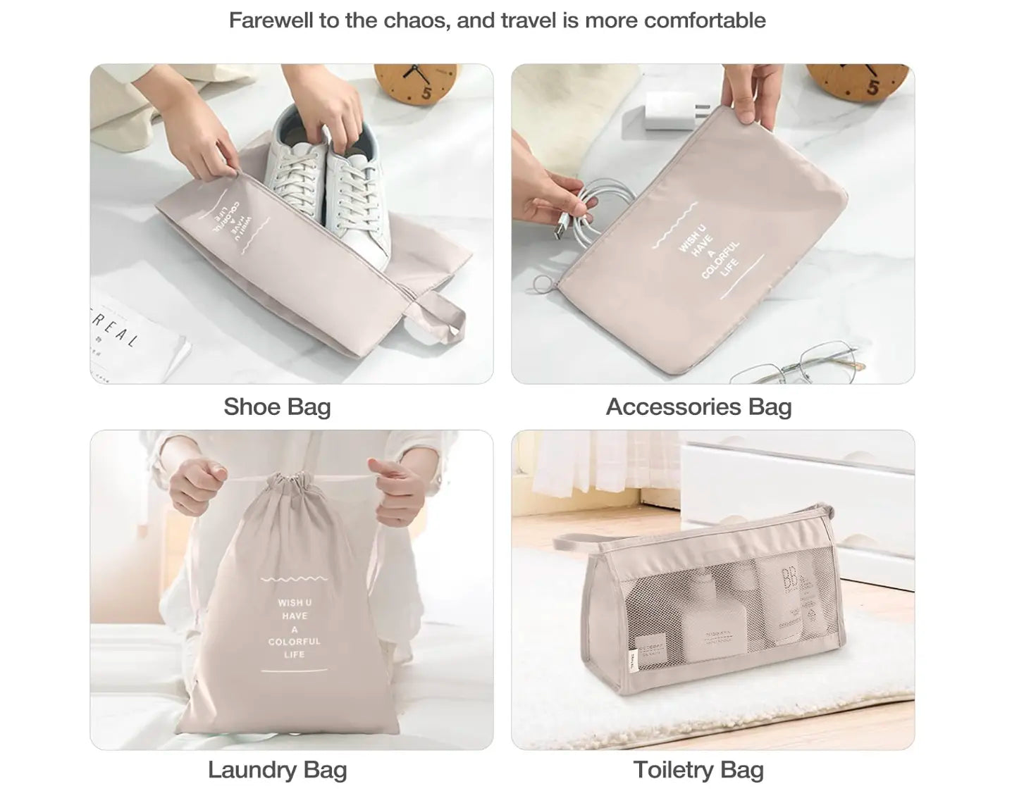 8 Set Packing Cubes for Suitcases,Packing Cubes with Shoe Bag, Cosmetics Bag, Clothing Bag, Accessories Bags Packing Cubes for Travel Luggage Organizer Women Men(Beige)